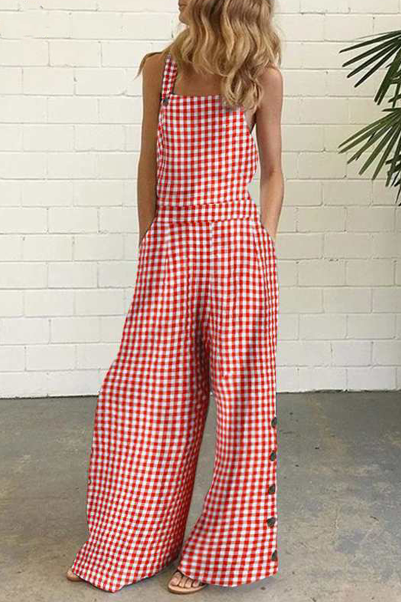 GR | Casual Checkered Button Square Collar Straight Overalls - 4 Colors
