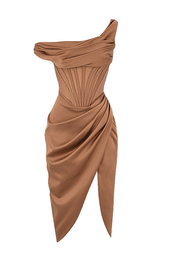 GR | Asymmetrisch drapiertes Midi-Korsettkleid
