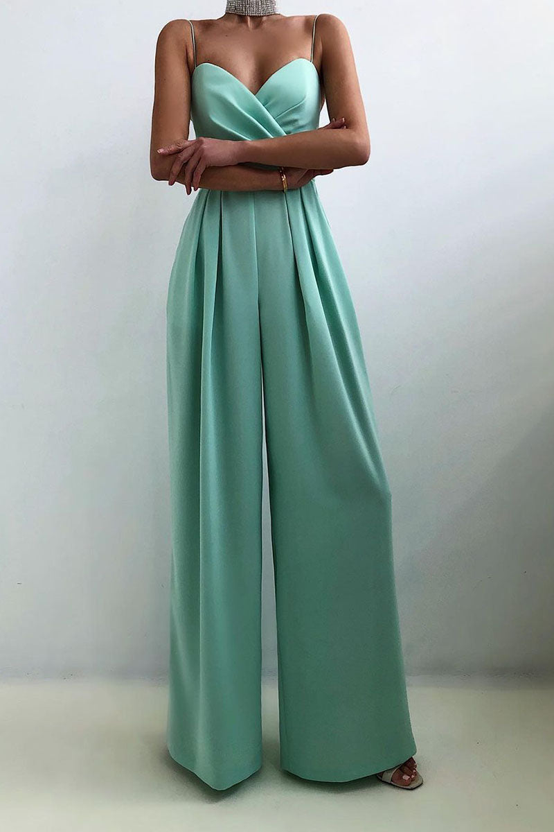 GR | Casual Solid Color Patchwork V-Neck Loose Jumpsuits