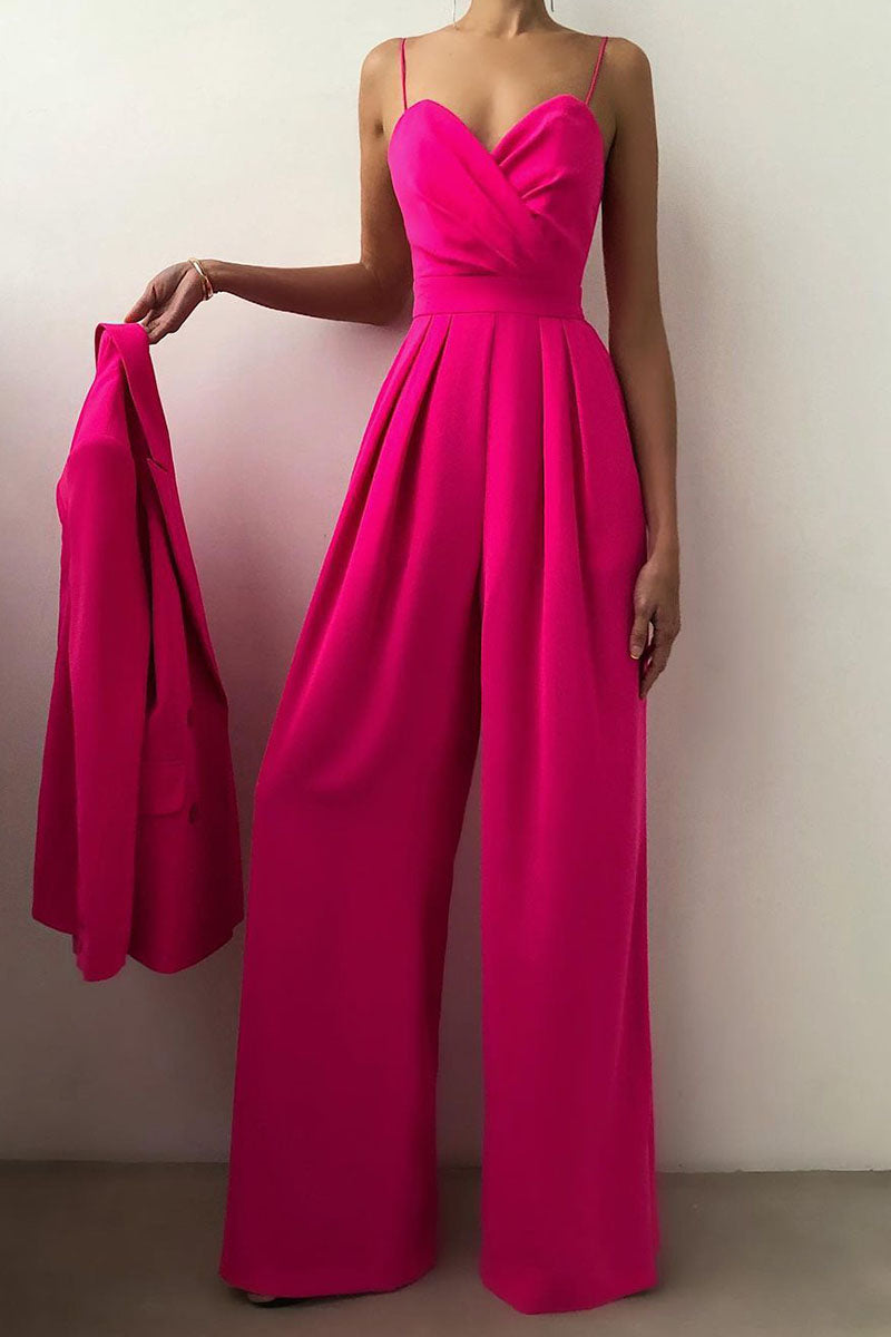 GR | Casual Solid Color Patchwork V-Neck Loose Jumpsuits