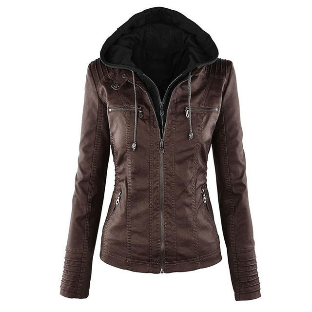 GR | Women's Leather Jacket with Hood