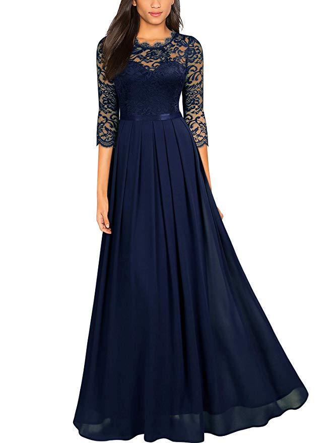 GR | Elegantes Chiffon Kleid Mit Spitzen Einsätzen Für Brautjungfern