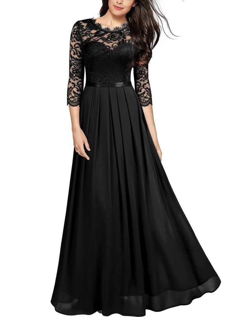 GR | Elegantes Chiffon Kleid Mit Spitzen Einsätzen Für Brautjungfern