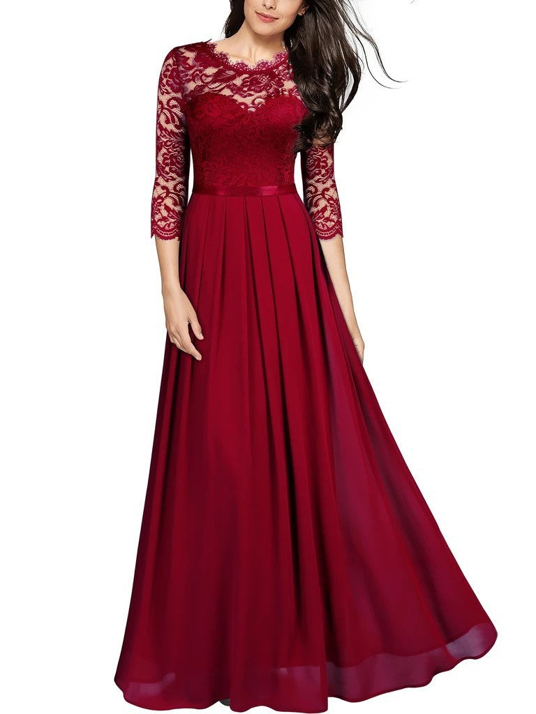 GR | Elegantes Chiffon Kleid Mit Spitzen Einsätzen Für Brautjungfern