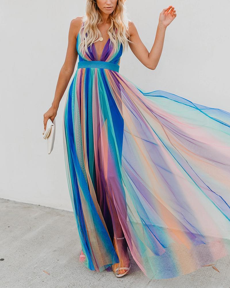 GR | Regenbogen Netzkleid Für Damen Mit Trägern