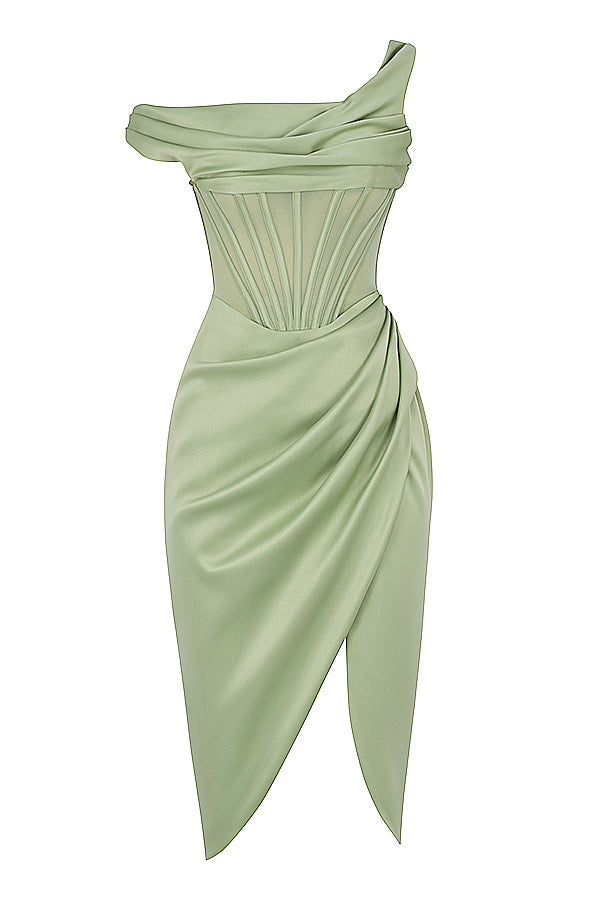 GR | Asymmetrisch drapiertes Midi-Korsettkleid
