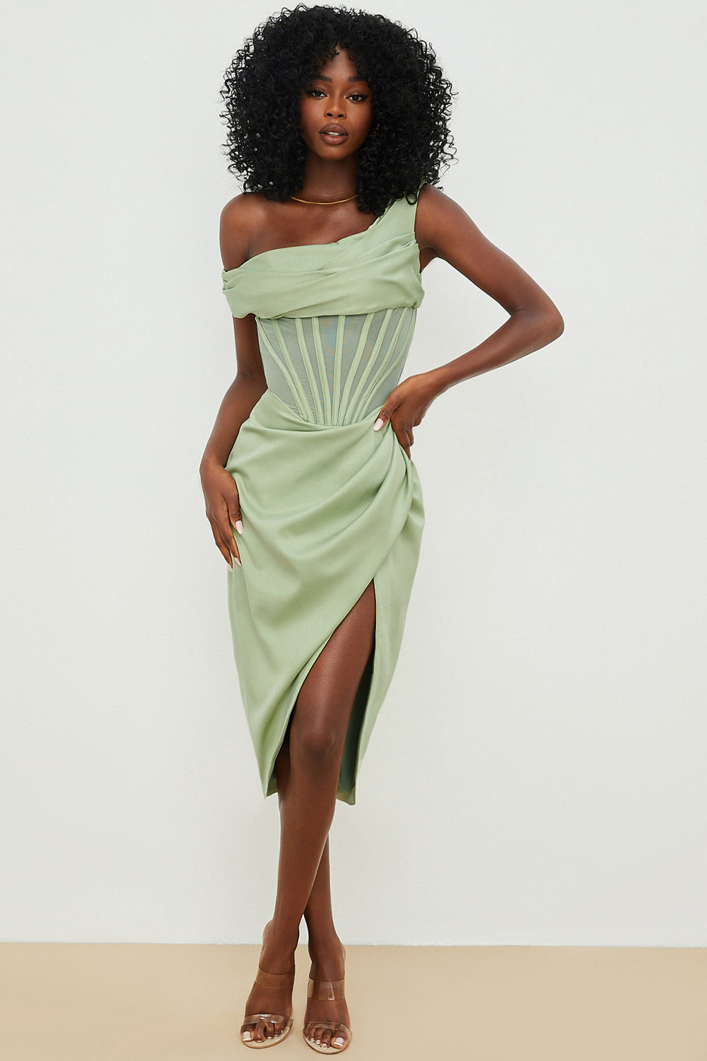 GR | Asymmetrisch drapiertes Midi-Korsettkleid