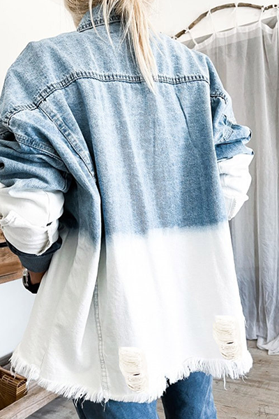 GR | Zerrissene Alte Umgeschlagene Kragen Lange Ärmel Denim Jacke