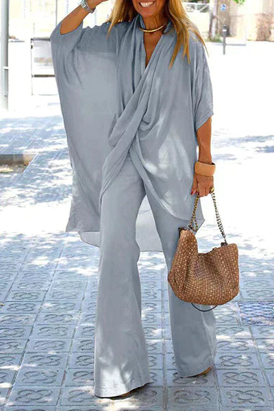 GR - Asymmetrical V-neck Half sleeves Two-piece set