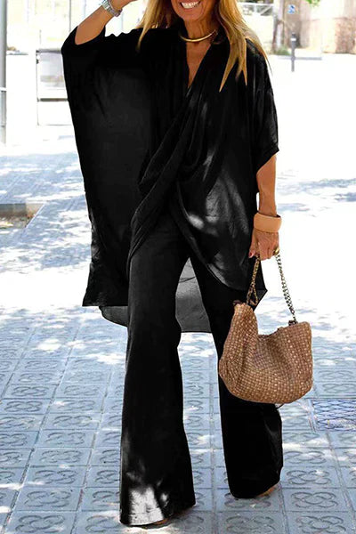 GR - Asymmetrical V-neck Half sleeves Two-piece set