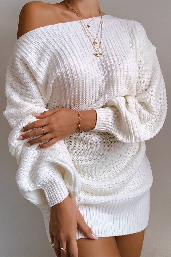 GR | Lässiges Herbst Off-the-Shoulder Strickkleid für Frauen
