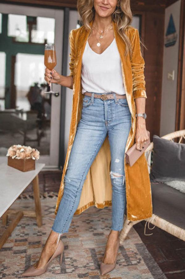 GR - Stylish long coat with lapel collar and long sleeves for women