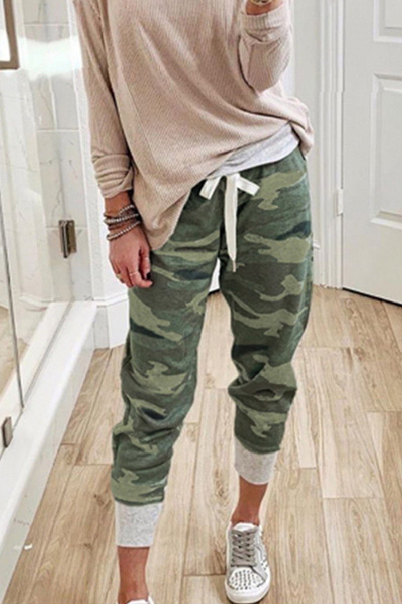 GR | Lässig Camouflage Druck Draw String Capri Patchwork Hosen