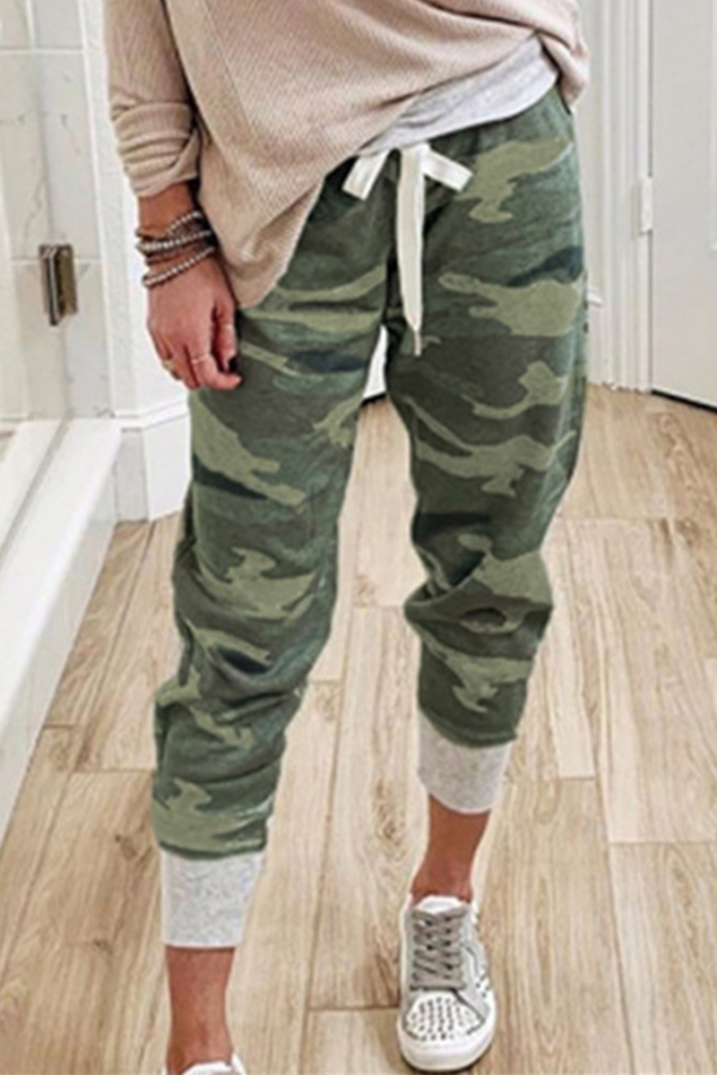 GR | Lässig Camouflage Druck Draw String Capri Patchwork Hosen