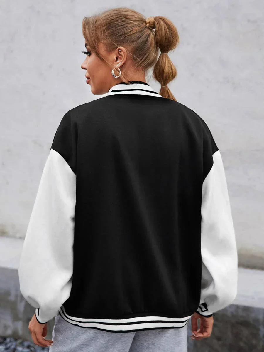 GR | Women's Varsity Bomber Jacket - Letter Print Casual Jacket