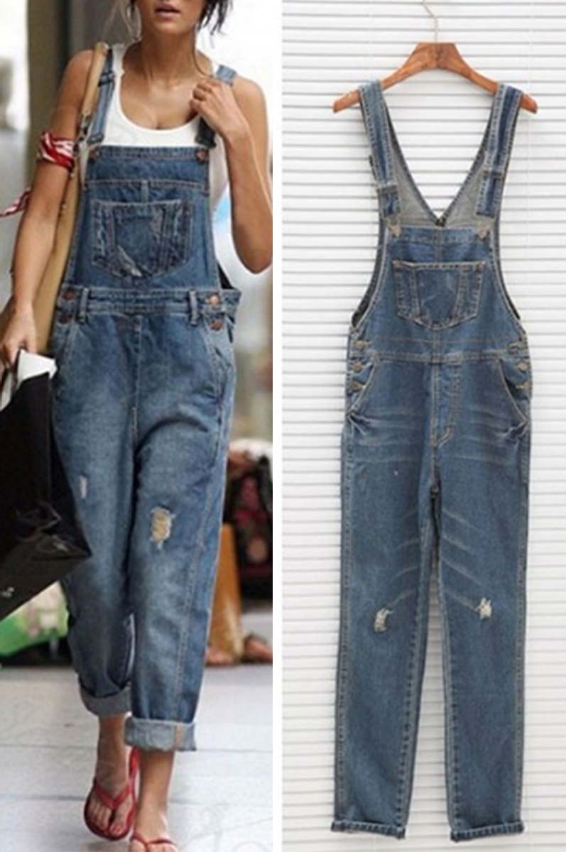 GR | Loose-fitting solid color split joint square collar Harlan overalls