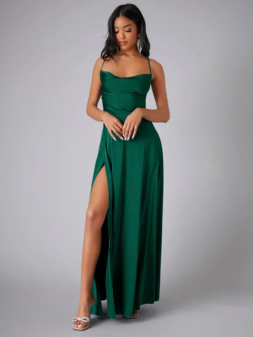 GR | Silk maxi dress with braided back. Dress yourself for formal occasions. Lucette
