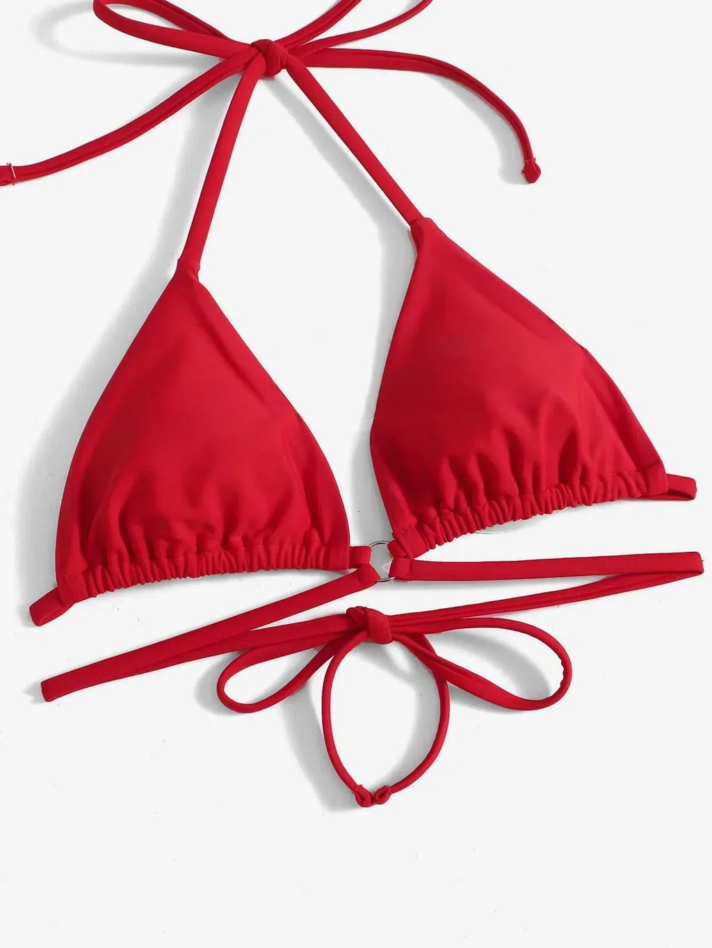 GR | Red Halter Triangle Bikini with Ring Detail for Women