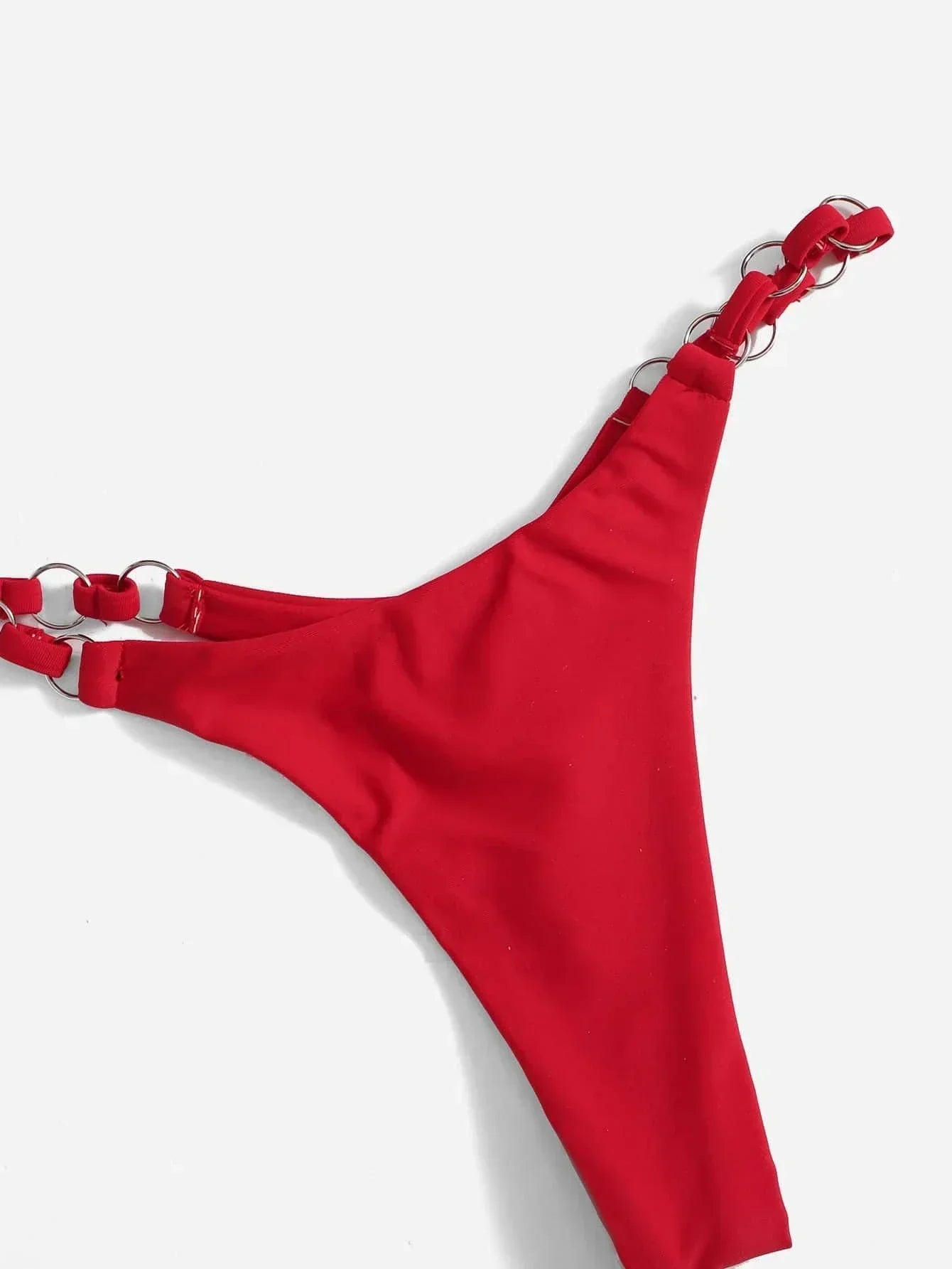 GR | Red Halter Triangle Bikini with Ring Detail for Women