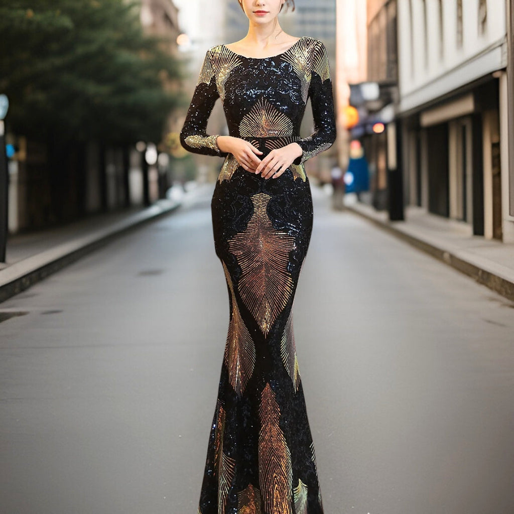 GR - High-quality, backless sequined dress 
