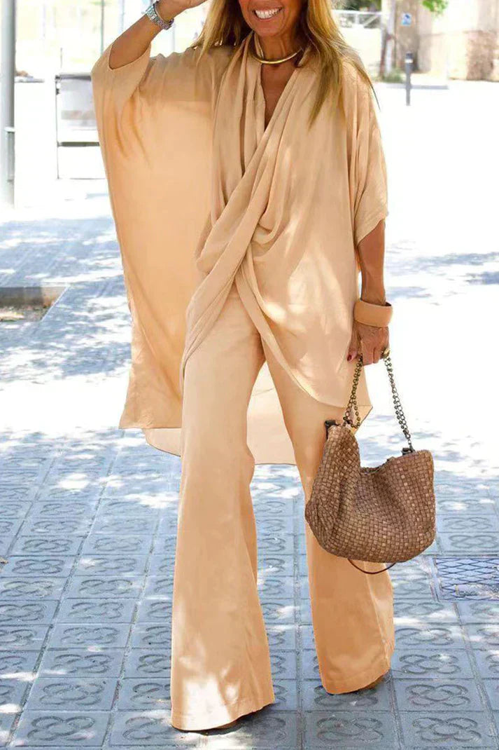 GR - Asymmetrical V-neck Half sleeves Two-piece set