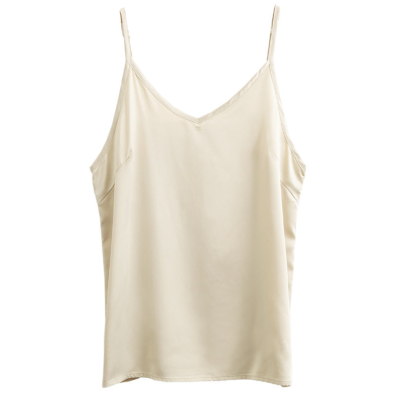 Women's silk-like spaghetti strap top with V-neck and adjustable straps, size