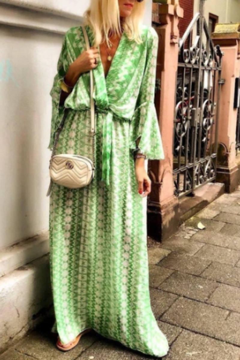 GR | V-neck dress with waist and printed slit Joint