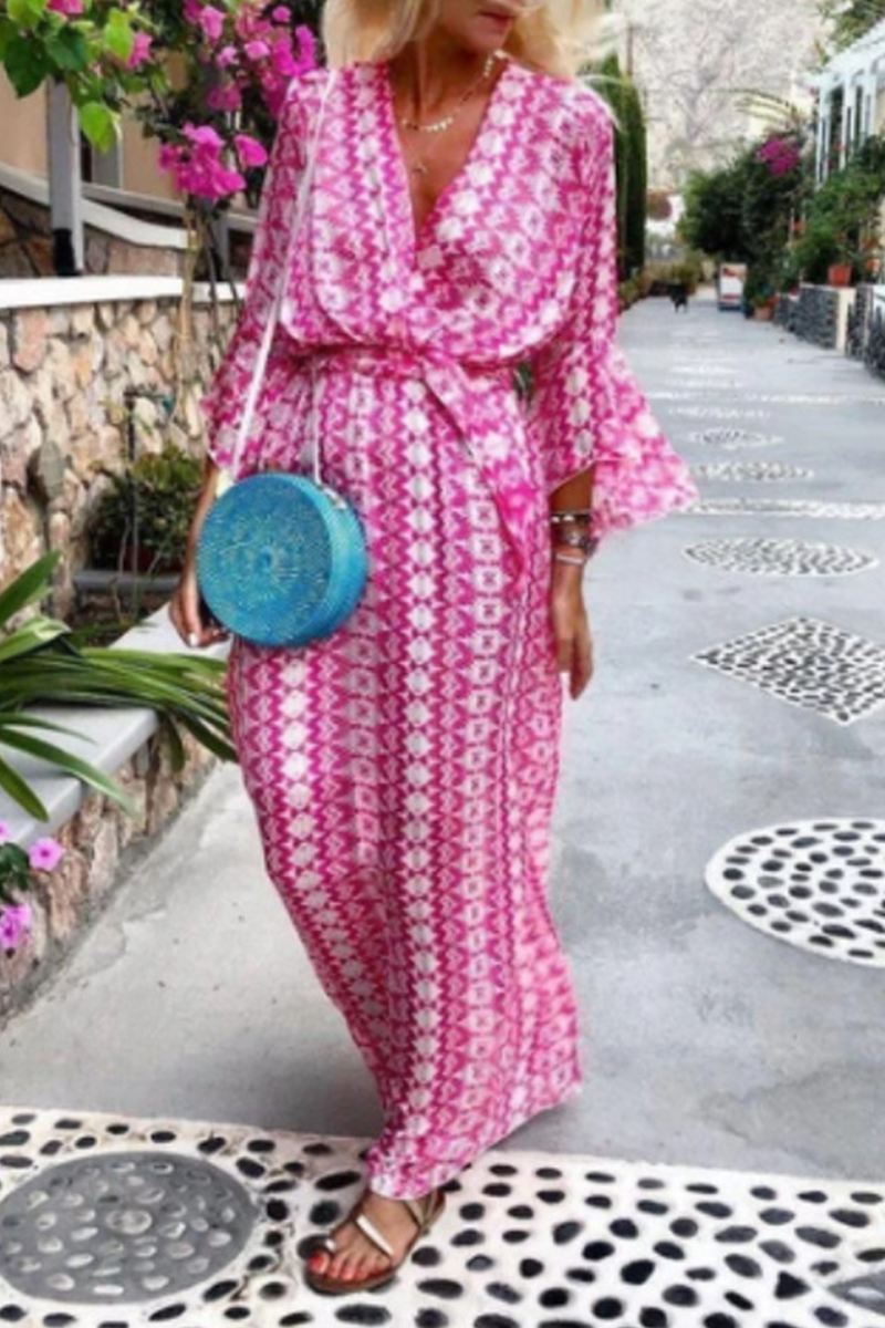 GR | V-neck dress with waist and printed slit Joint