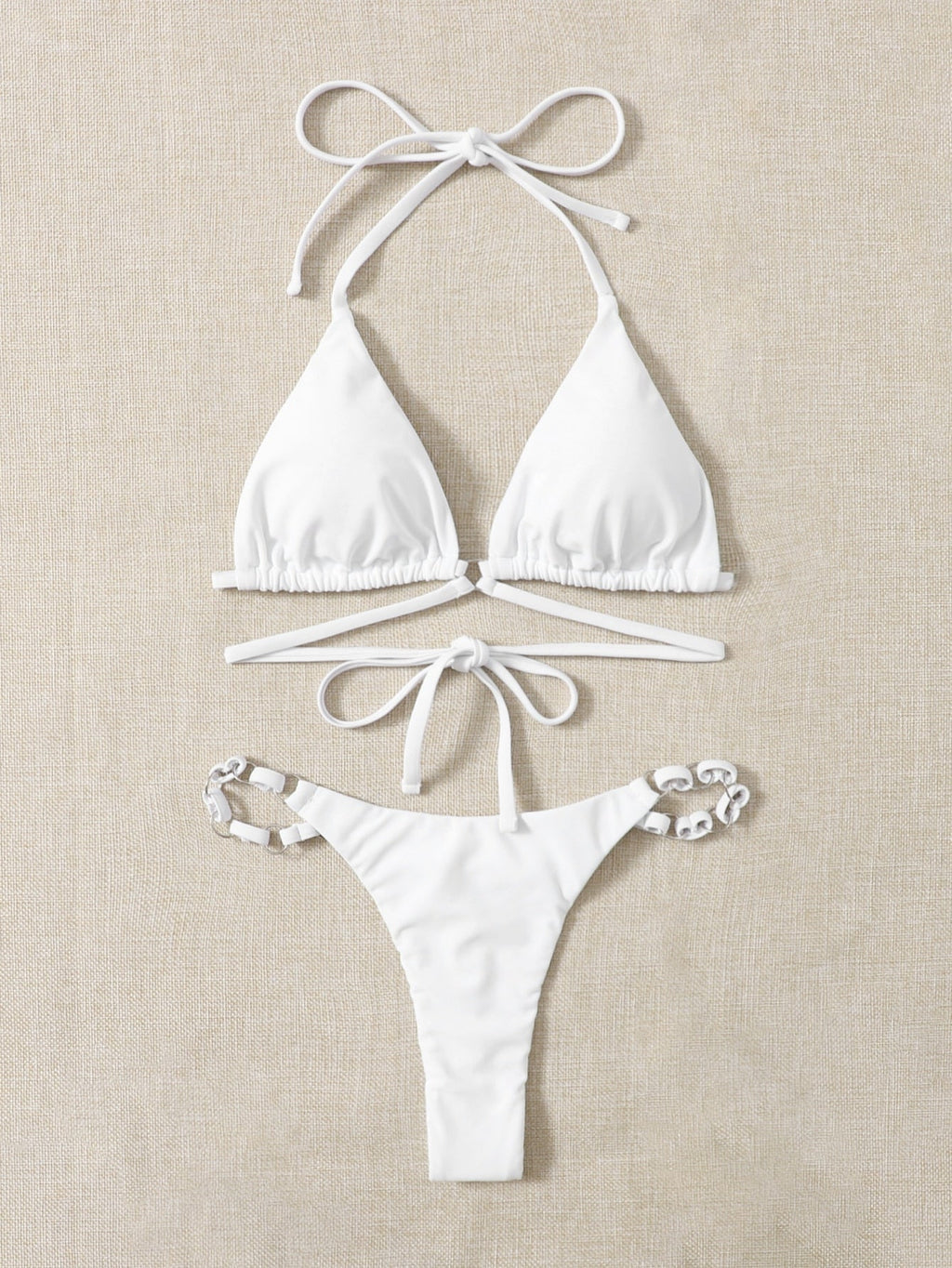 GR | Red Halter Triangle Bikini with Ring Detail for Women
