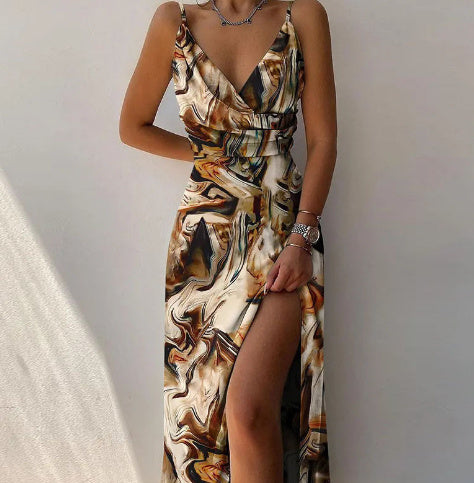 GR | V-Ausschnitt Midikleid Mit Druck Und Schlitz