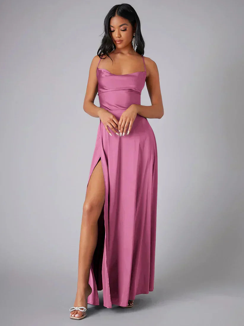 GR | Silk maxi dress with braided back. Dress yourself for formal occasions. Lucette