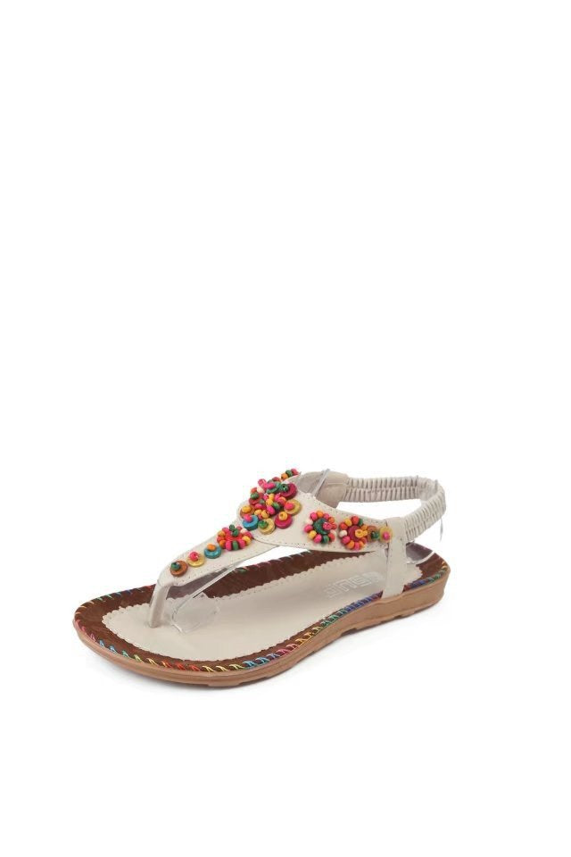 Women's sandals with colorful decorative beads and non-slip sole, size S