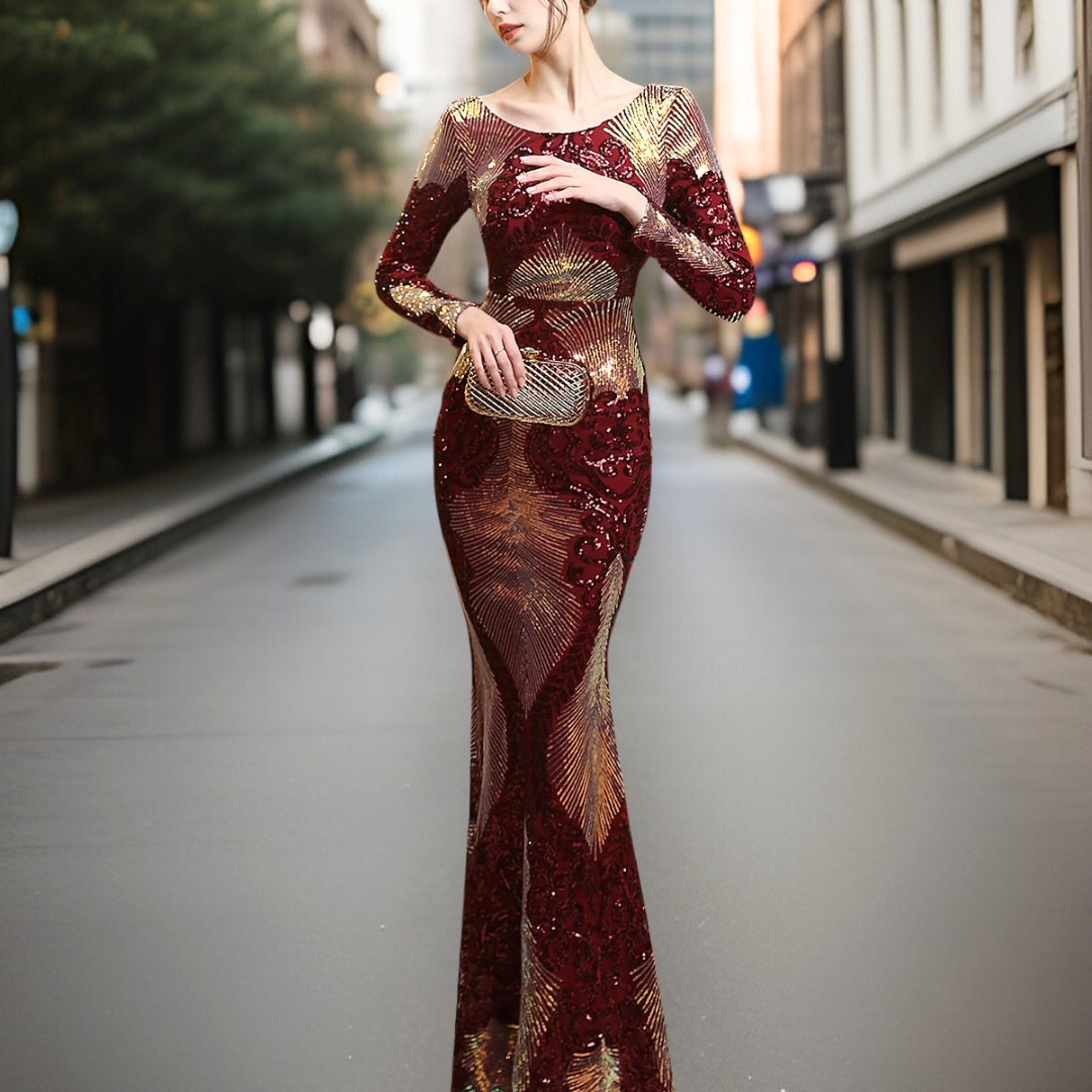 GR - High-quality, backless sequined dress 