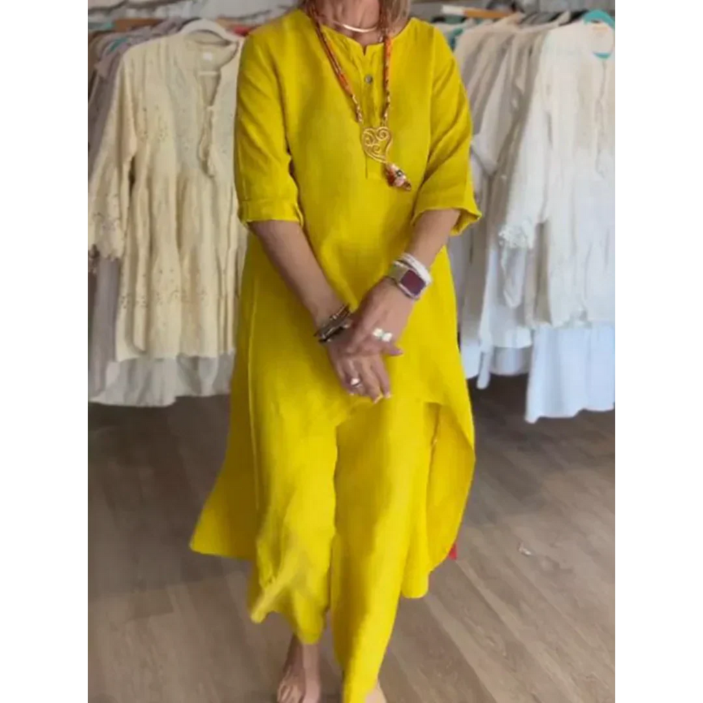 GR | Solid color linen suit for women