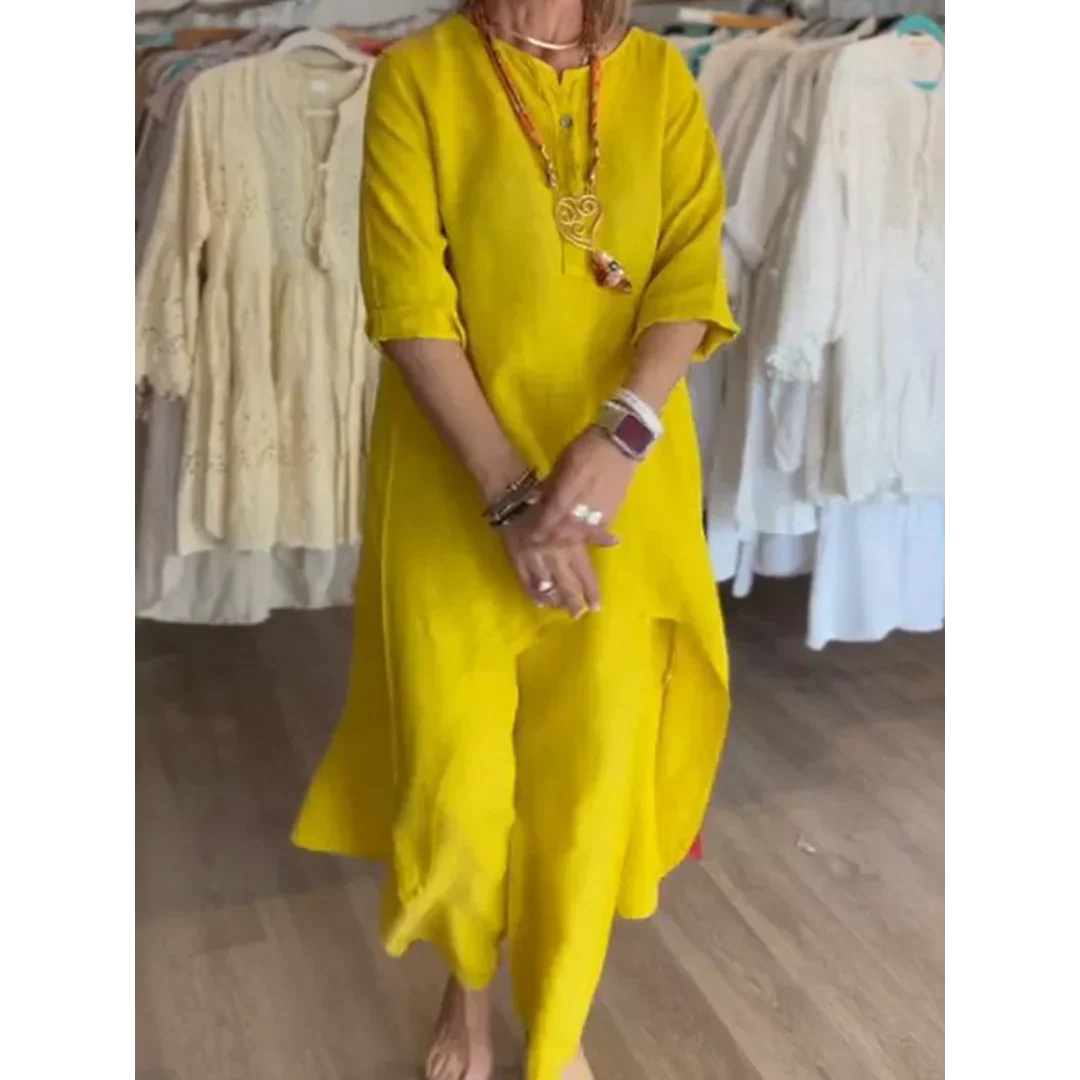 GR | Solid color linen suit for women