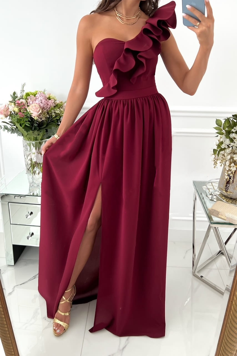 GR | Casual solid-color flounce one-shoulder cake skirt dresses - 6 colors