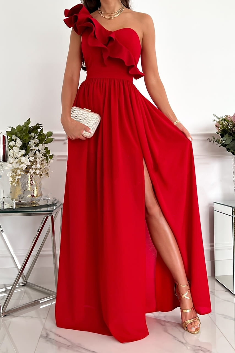 GR | Casual solid-color flounce one-shoulder cake skirt dresses - 6 colors