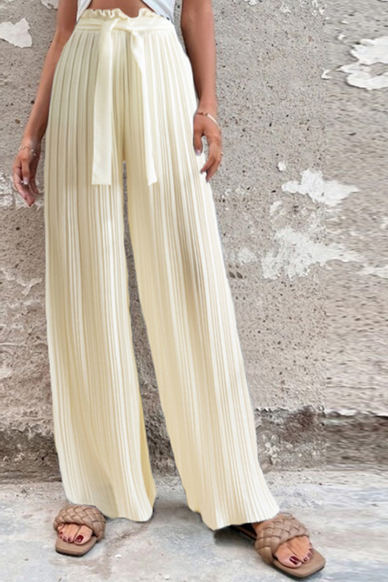 GR | Fashion Solid Color Pleated Loose Mid Waist Wide Leg Solid Color Pants - 4 Colors