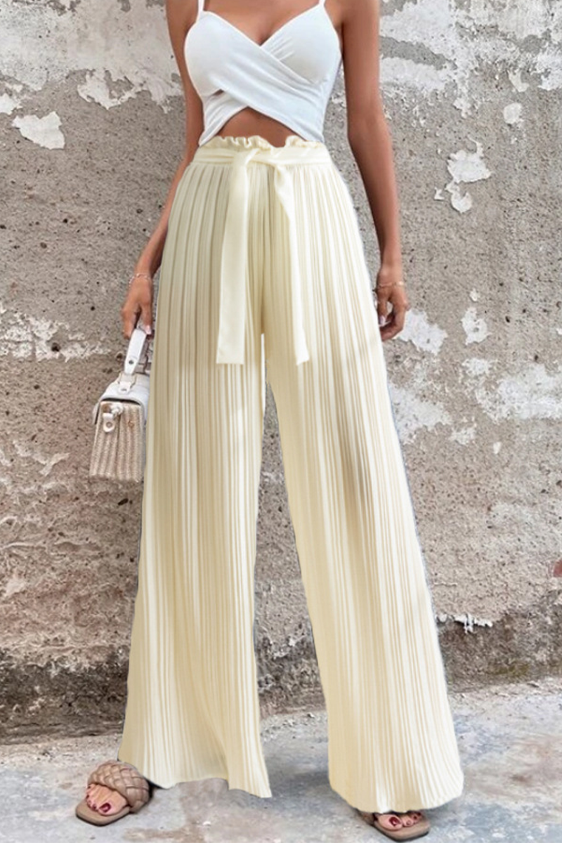 GR | Fashion Solid Color Pleated Loose Mid Waist Wide Leg Solid Color Pants - 4 Colors