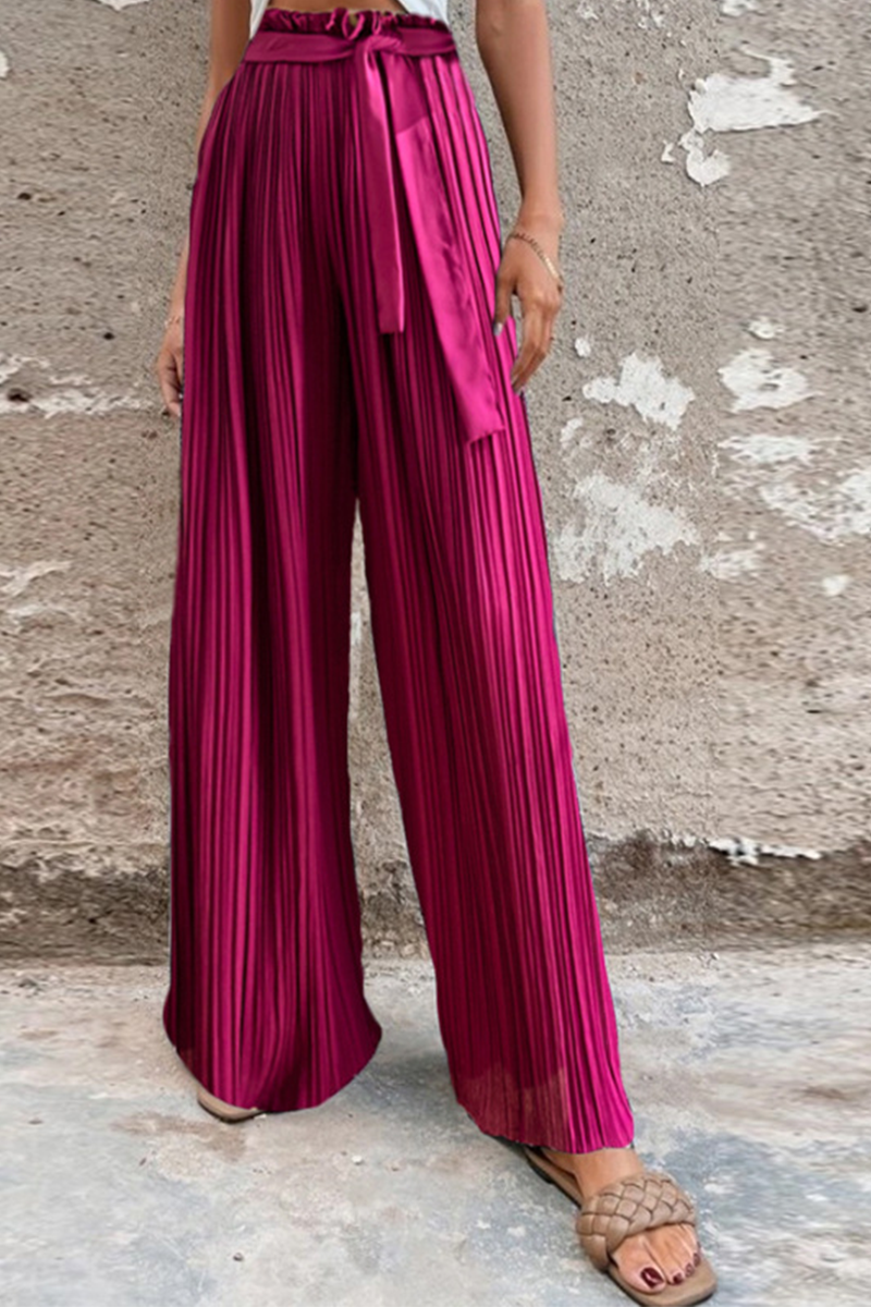 GR | Fashion Solid Color Pleated Loose Mid Waist Wide Leg Solid Color Pants - 4 Colors