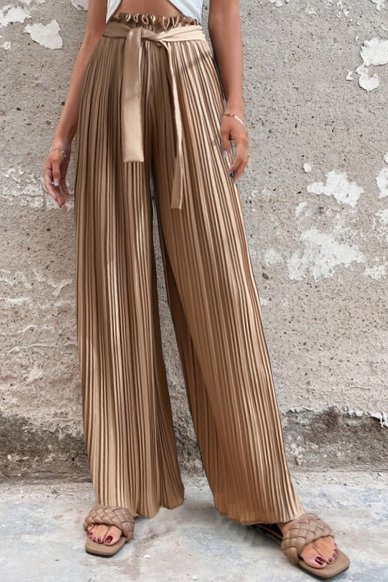 GR | Fashion Solid Color Pleated Loose Mid Waist Wide Leg Solid Color Pants - 4 Colors
