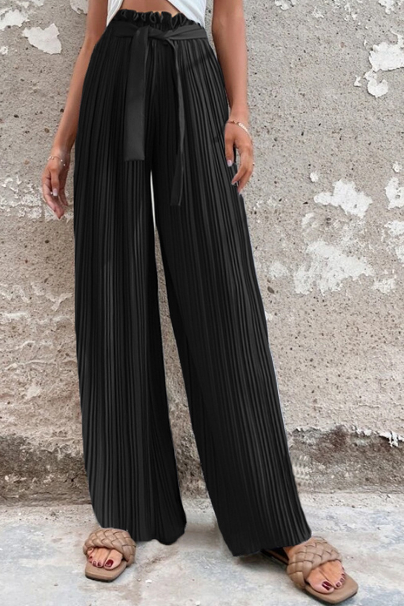 GR | Fashion Solid Color Pleated Loose Mid Waist Wide Leg Solid Color Pants - 4 Colors