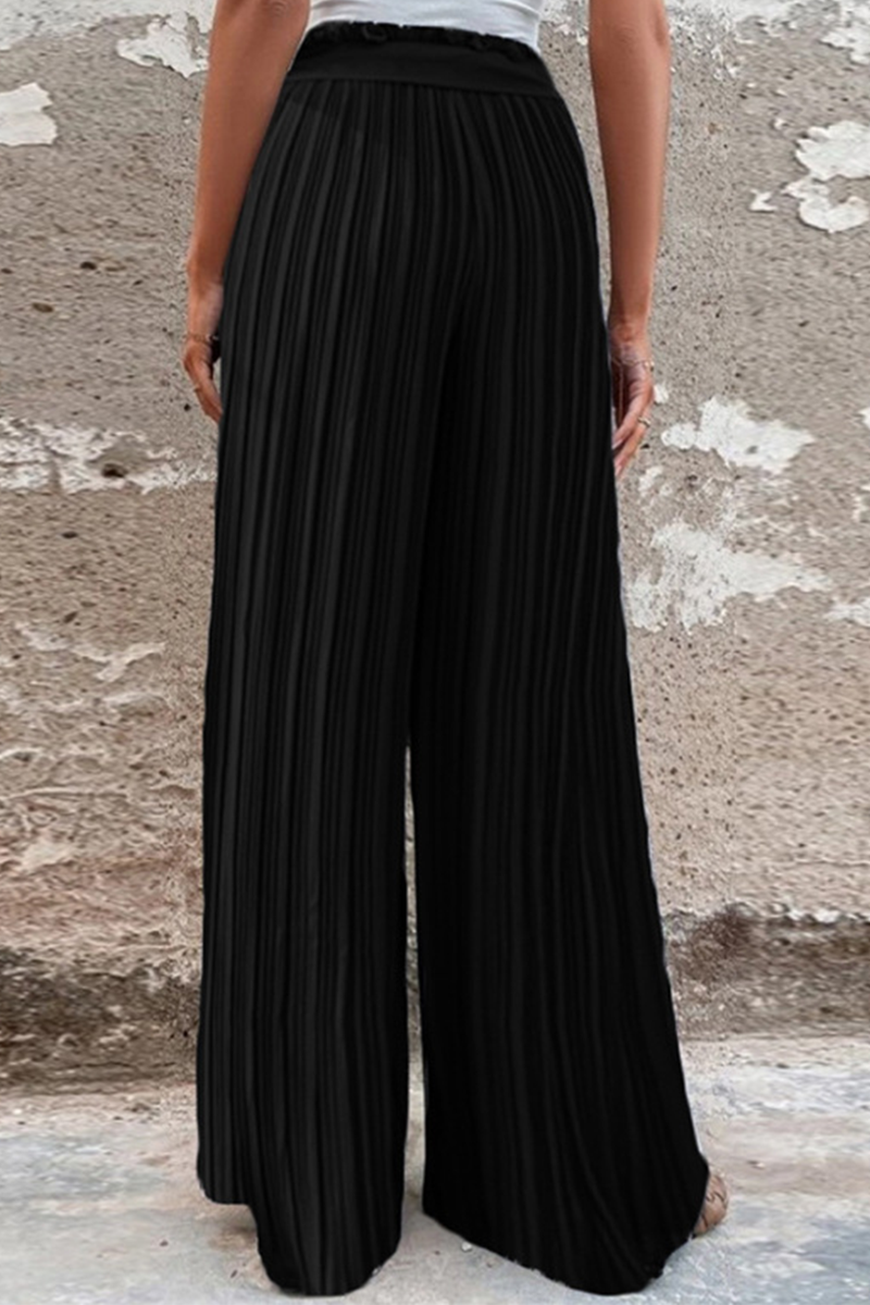 GR | Fashion Solid Color Pleated Loose Mid Waist Wide Leg Solid Color Pants - 4 Colors