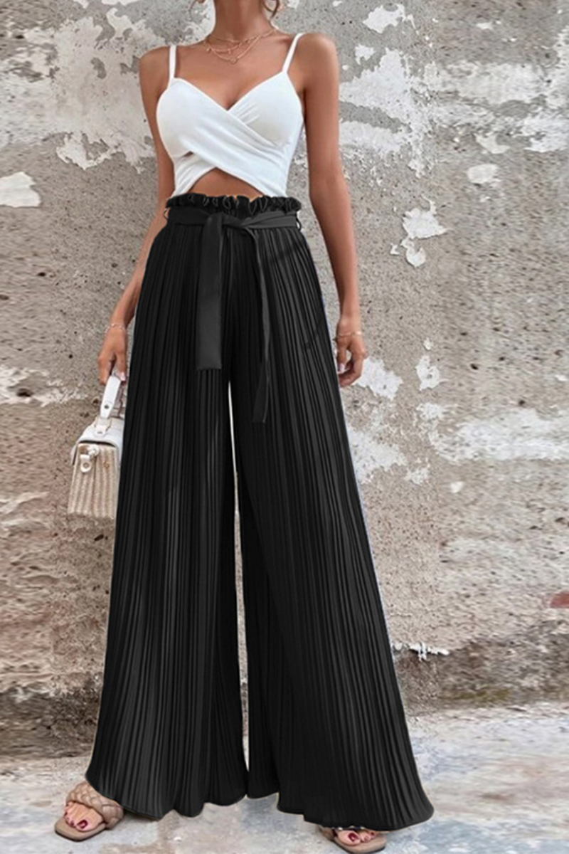GR | Fashion Solid Color Pleated Loose Mid Waist Wide Leg Solid Color Pants - 4 Colors