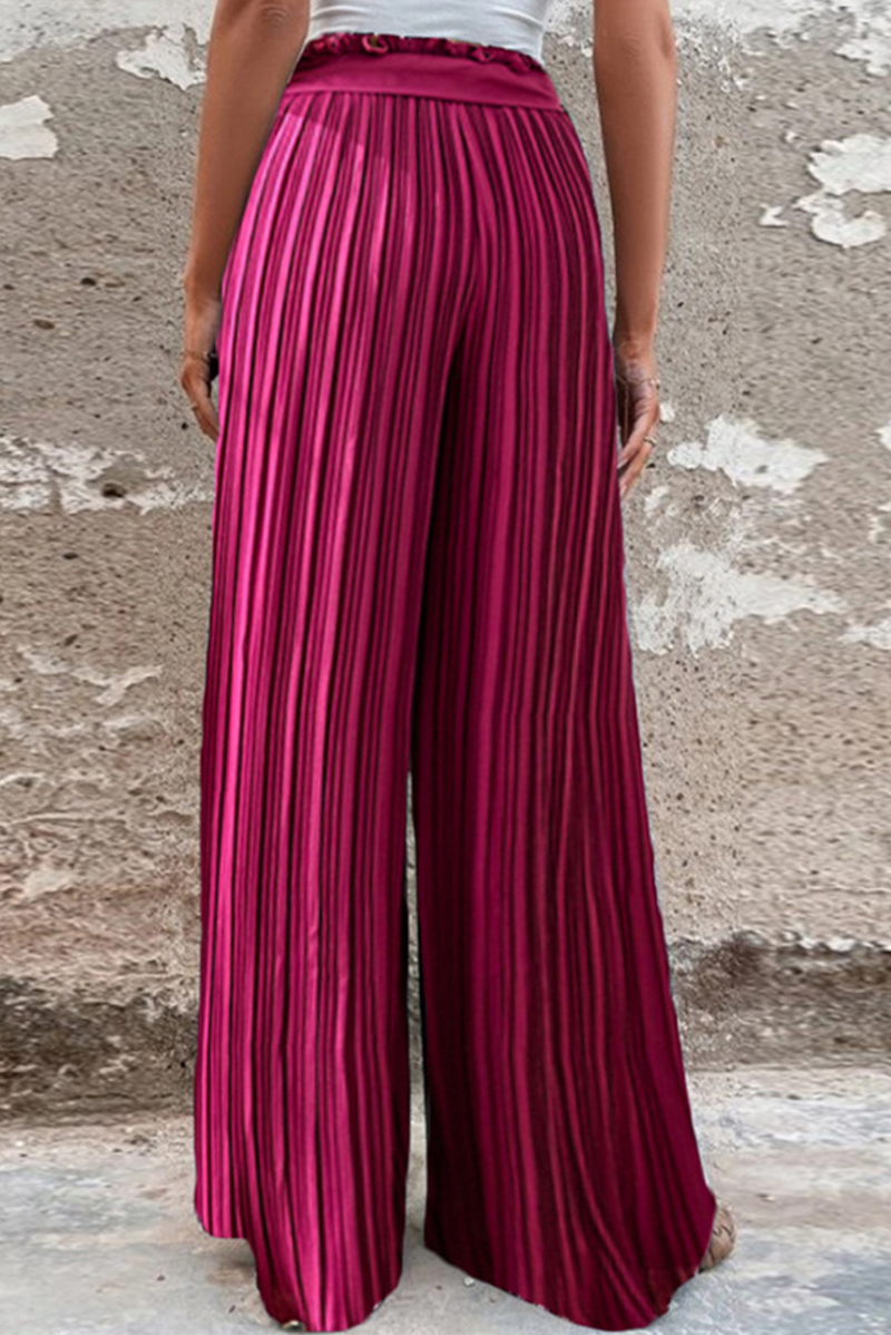 GR | Fashion Solid Color Pleated Loose Mid Waist Wide Leg Solid Color Pants - 4 Colors