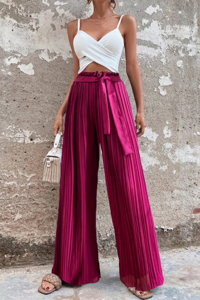GR | Fashion Solid Color Pleated Loose Mid Waist Wide Leg Solid Color Pants - 4 Colors