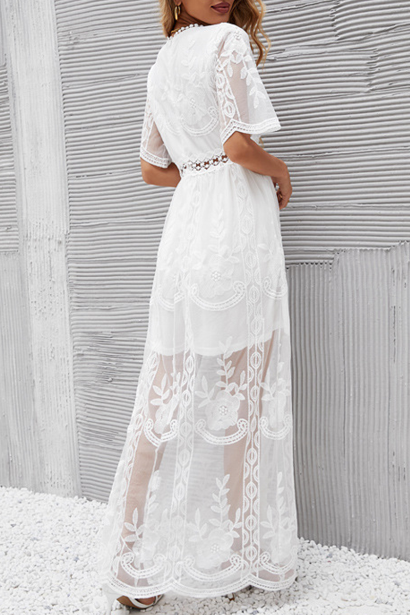 GR | Casual solid-color lace V-neck dress
