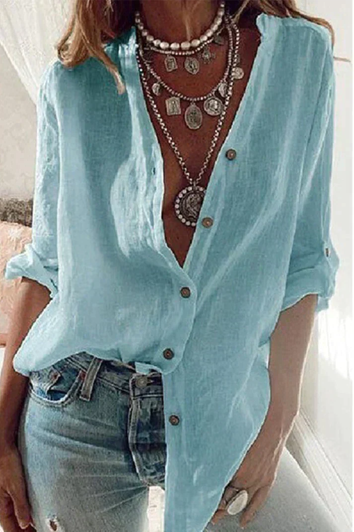GR | Fashion Solid Blouse with V-neck
