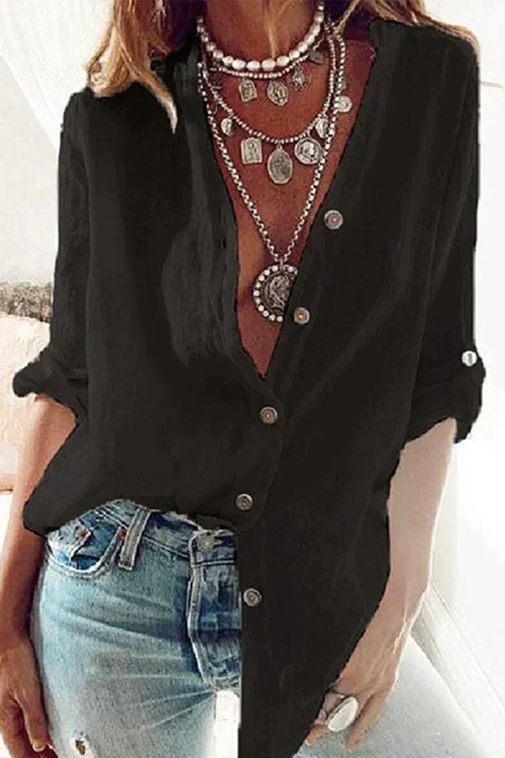 GR | Fashion Solid Blouse with V-neck