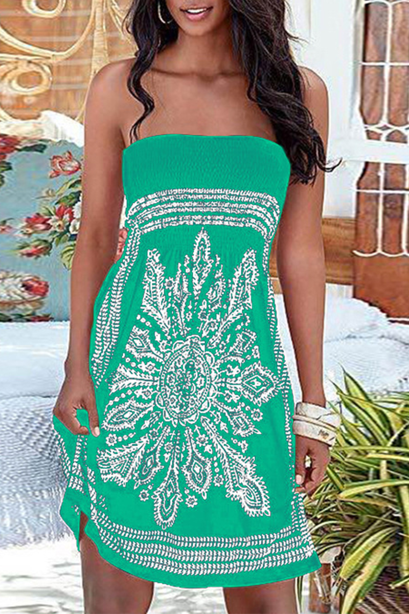 GR | Strapless patchwork dress with vintage print